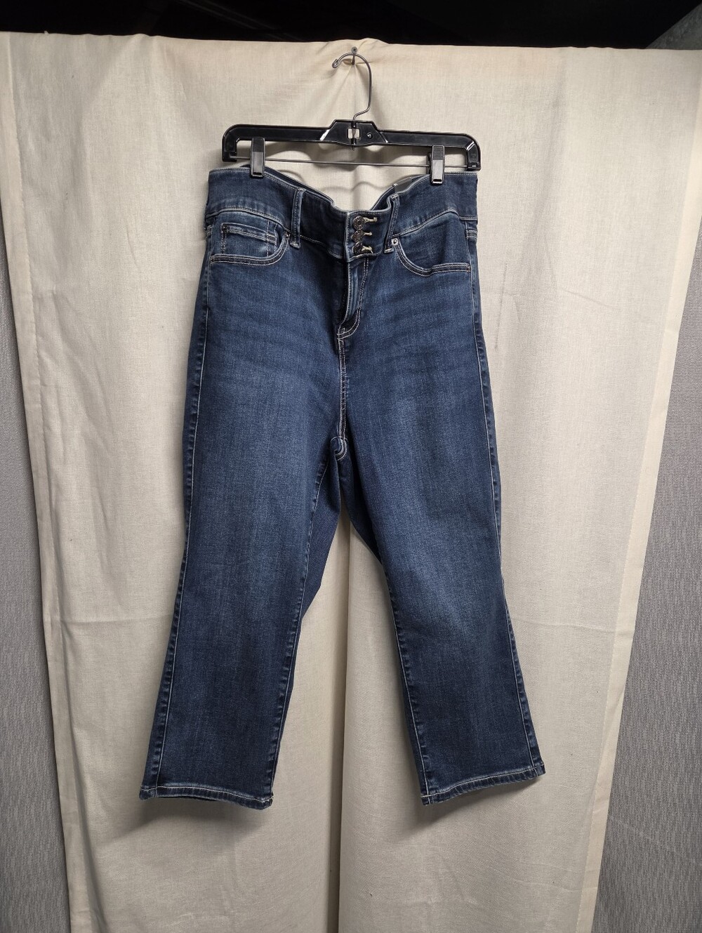 torrid Dark Indigo Cropped Jeans with Triple Button Waist - Picture 2 of 14